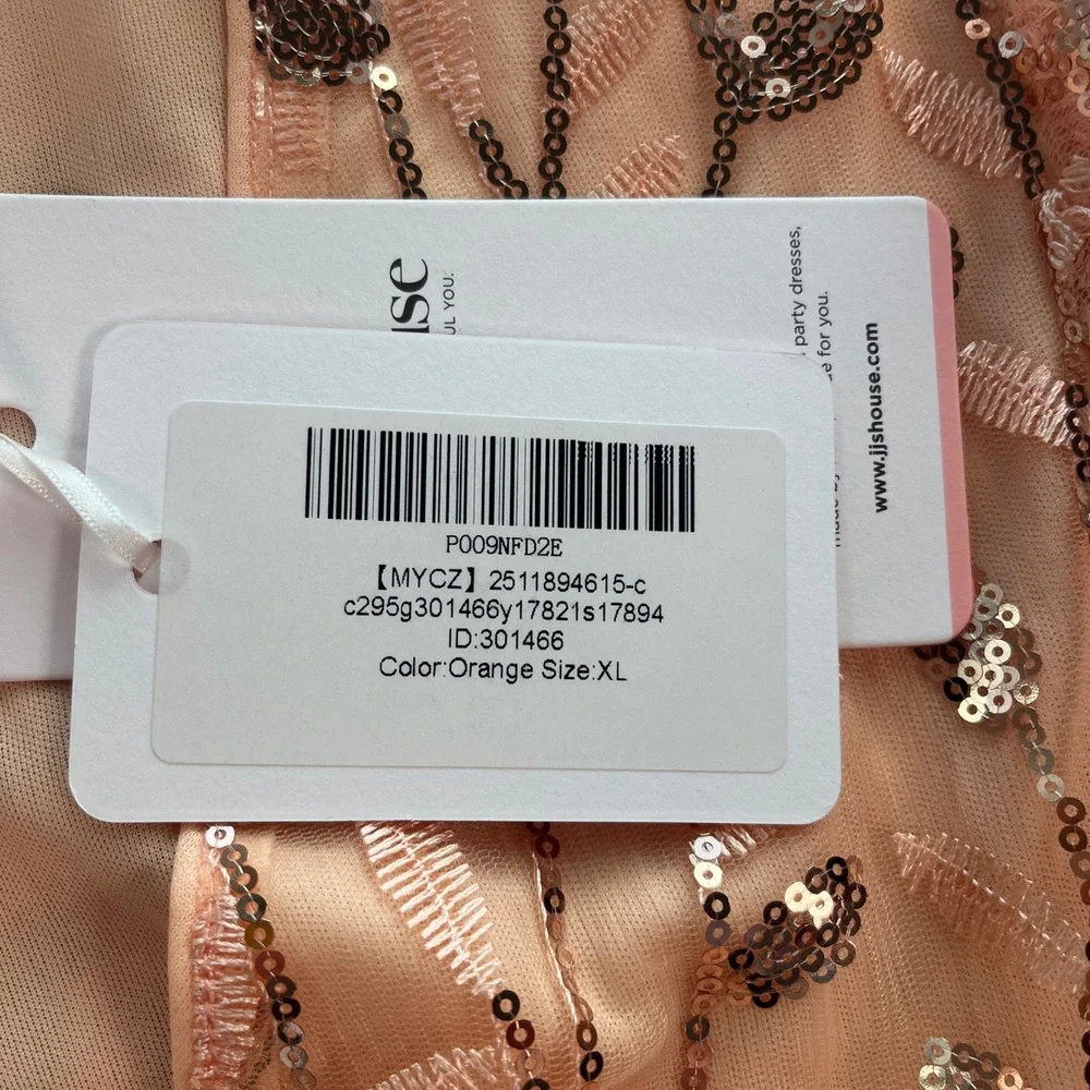 JJs House Ineta Womens XL Orange Sequin Mesh Cocktail Dress Short Sleeve NWT - Picture 6 of 7